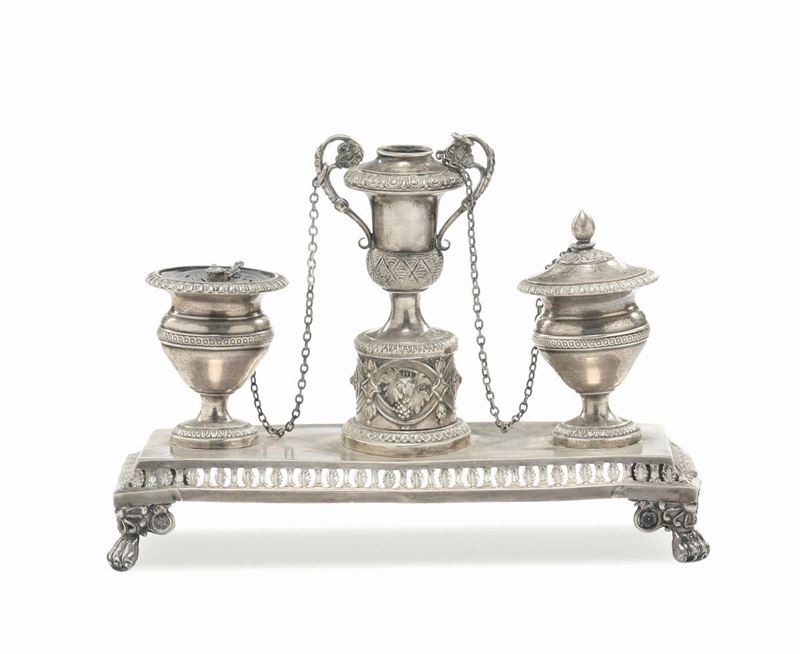 Calamaio in argento, XIX secolo  - Auction Furnishings from the mansions of the Ercole Marelli heirs and other property - Cambi Casa d'Aste