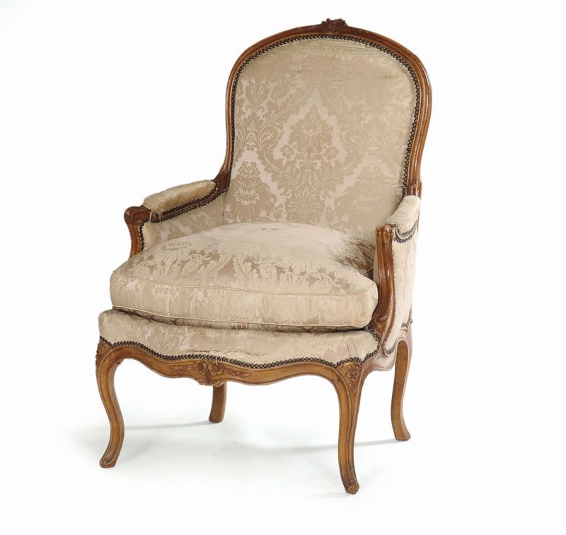 Bergere Luigi XV in legno intagliato, Francia XVIII secolo  - Auction Furnishings from the mansions of the Ercole Marelli heirs and other property - Cambi Casa d'Aste