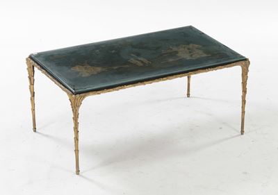 Tavolino Basso con Piano in Legno Laccato a Cineserie, Inizio XX Secolo