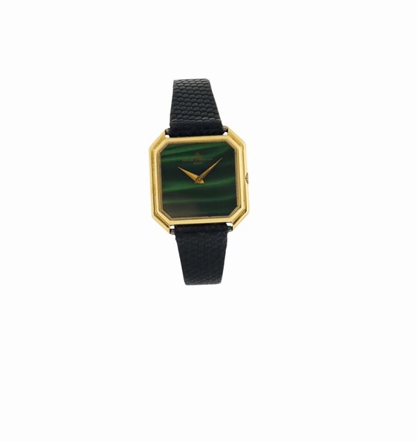 Baume &Mercier, case No. 592572, 18K yellow gold wristwatch with malachite dial. Made in the 1980's