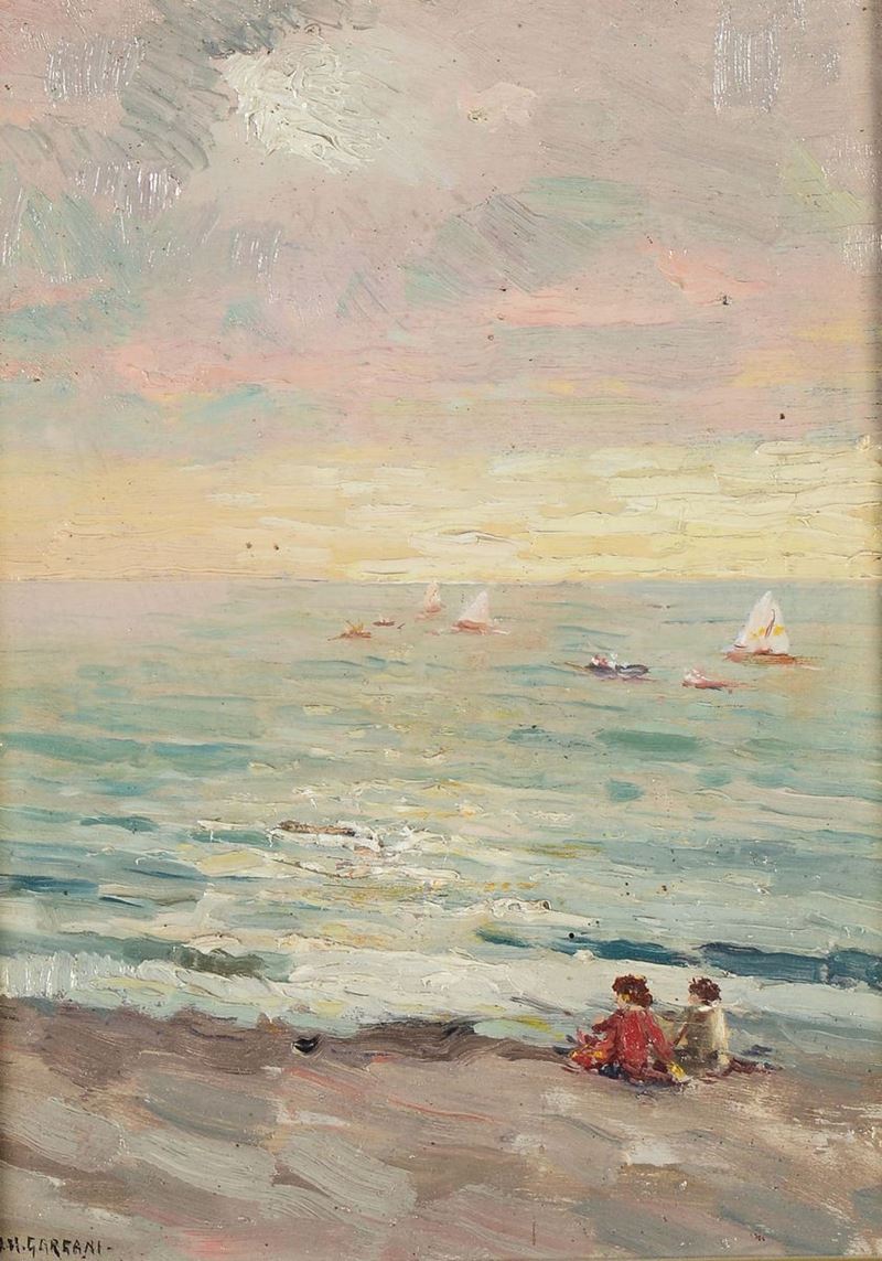 Alfredo Ubaldo Gargani (Genova 1898-1947) Spiaggia con regate  - Asta Dipinti del XIX e XX secolo - Cambi Casa d'Aste