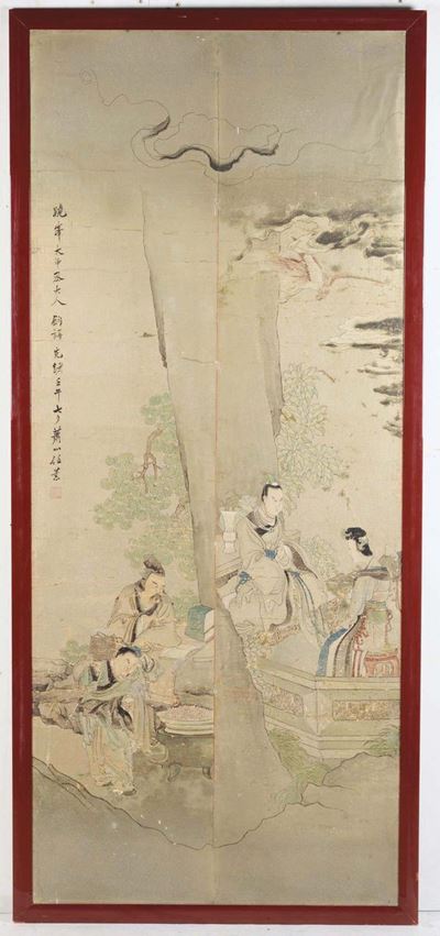 Due Dipinti su Carta Raffiguranti Scene di Vita Comune ed Iscrizioni, Cina, Dinastia Qing, XIX Se...
