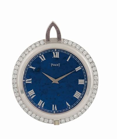 Piaget, Movimento No. 677536, Orologio da Tasca, in Oro Bianco 18k con Brillanti e Quadrante in L...