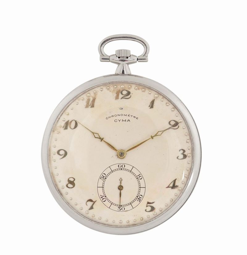 Cyma, case no. 4486795, platinum keyless pocket watch. Made in the 1930's  - Auction Watches and Pocket Watches - Cambi Casa d'Aste