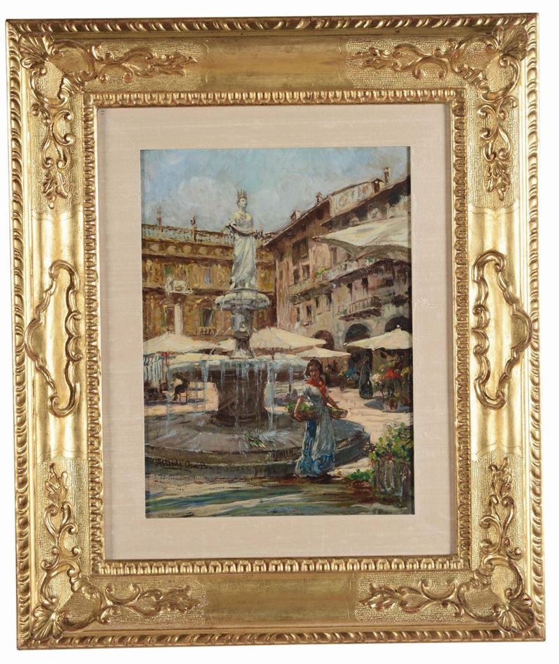 Angelo Dall'Oca Bianca (1858-1952) Piazza Erbe  - Auction Fine Art Selection - Cambi Casa d'Aste