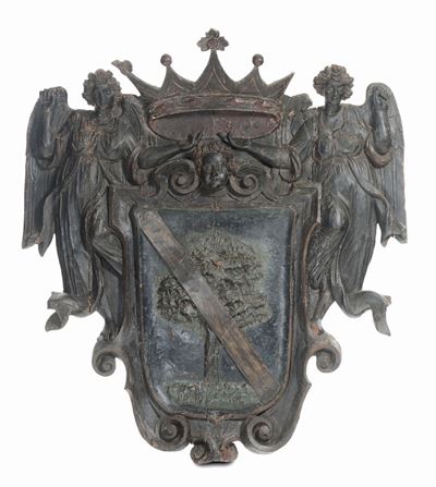 Grande Stemma Araldico del Patriziato Veneto in Legno Scolpito e Dipinto. Veneto Fine del XVI - I...