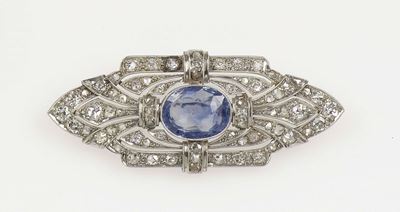 Spilla con Zaffiro Sri Lanka di Ct 10,00 Circa e Diamanti