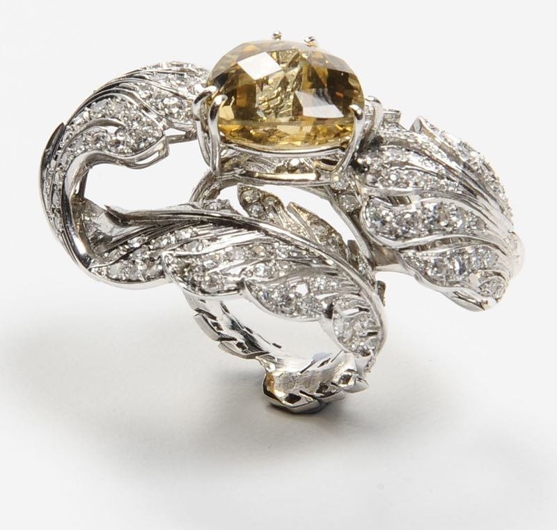 A citrine and gold ring  - Auction Furnishings from the mansions of the Ercole Marelli heirs and other property - Cambi Casa d'Aste