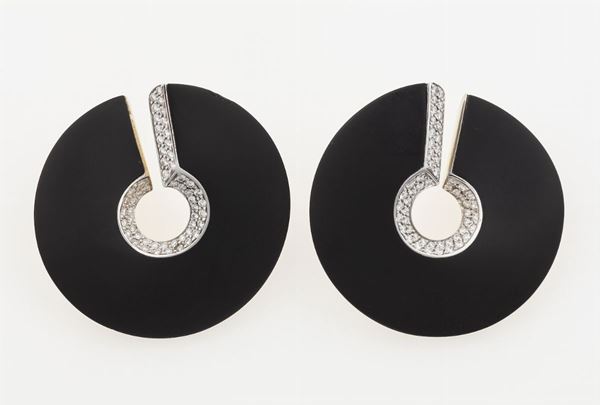 Verso earrings. Mounted with jet beads and diamonds. Vhernier
