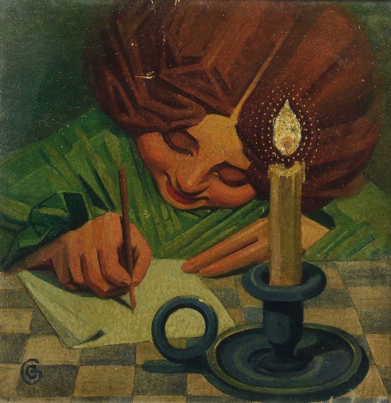 Cornelio Geranzani (Genova 1880-1955) Fanciullo al lume di candela  - Asta Dipinti del XIX e XX secolo - Cambi Casa d'Aste