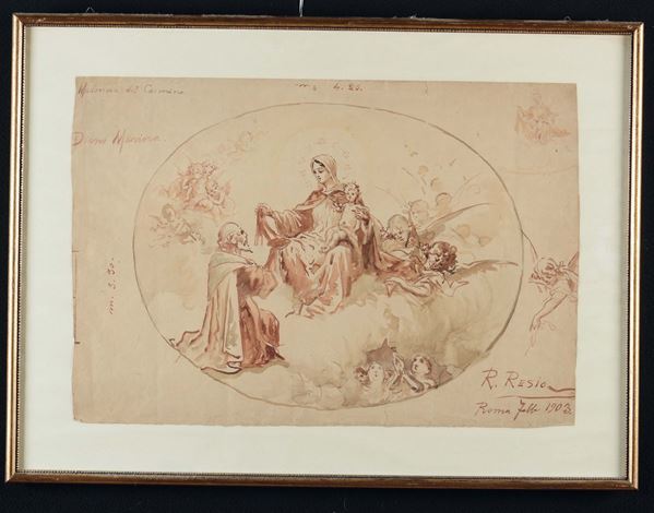 Raffaello Resio (1855-1927) Sacra Famiglia con angeli, 1903