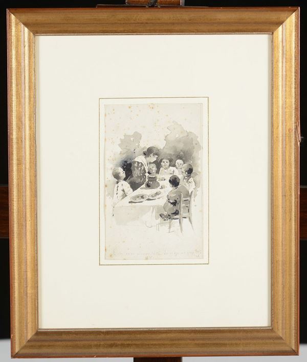 Aurelio Craffonara (1875-1945) Bimbi a tavola