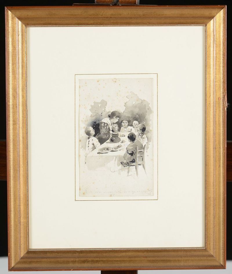 Aurelio Craffonara (1875-1945) Bimbi a tavola  - Auction Furnishings from the mansions of the Ercole Marelli heirs and other property - Cambi Casa d'Aste