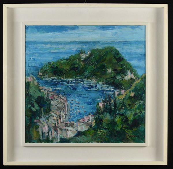 Guido Basso (1923-1995) Veduta costiera Paesaggio campestre