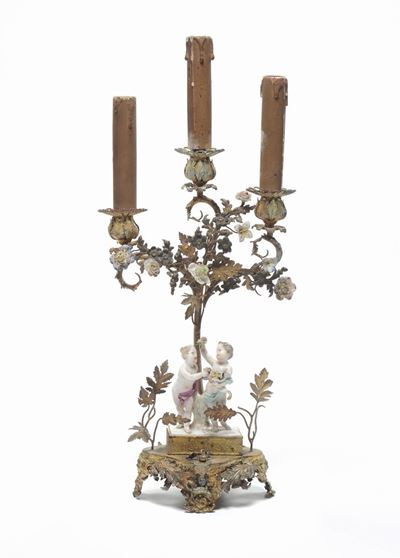 Candelierino in Metallo e Porcellane di Meissen