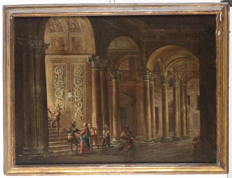 Scuola del XVIII secolo Interno con figure  - Auction Furnishings from the mansions of the Ercole Marelli heirs and other property - Cambi Casa d'Aste