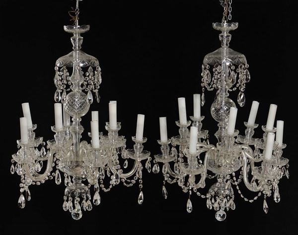 Coppia di lampadari di Boemia a dieci luci