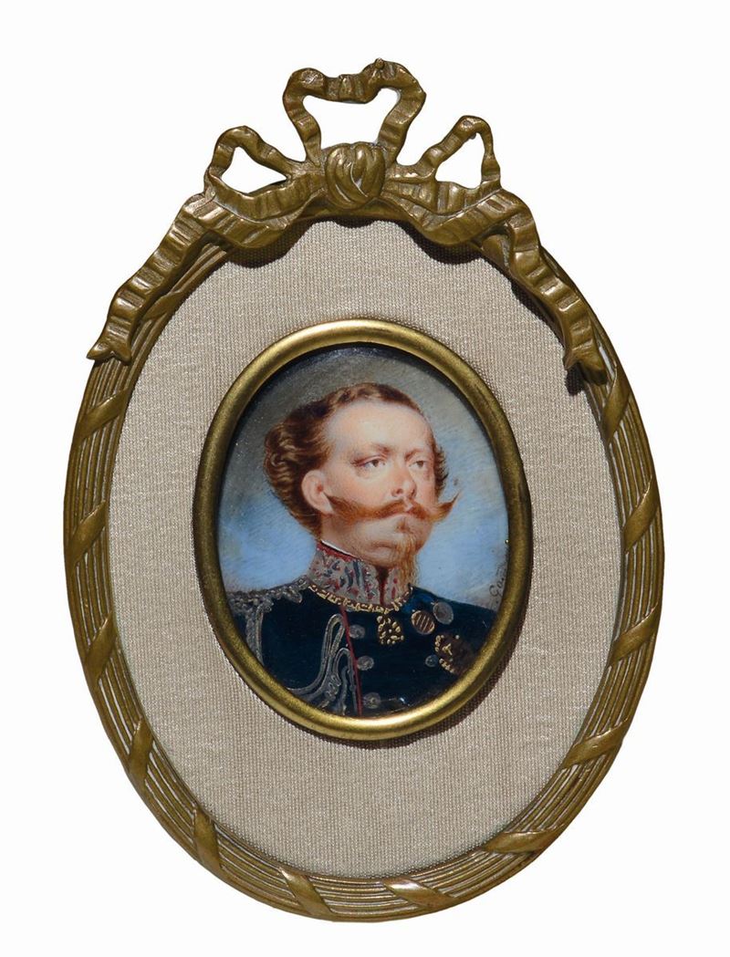 Miniatore del XIX secolo Vittorio Emanuele II  - Asta Argenti da Collezione Italiani ed Europei - Cambi Casa d'Aste