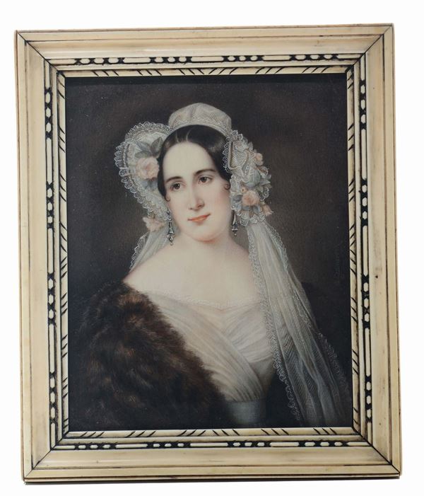 Miniatore del XIX secolo Figura femminile con velo