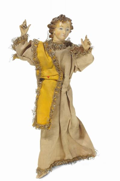 Tre Angeli da Presepe, Due con Abiti in Stoffa, Napoli XVIII-XIX Secolo