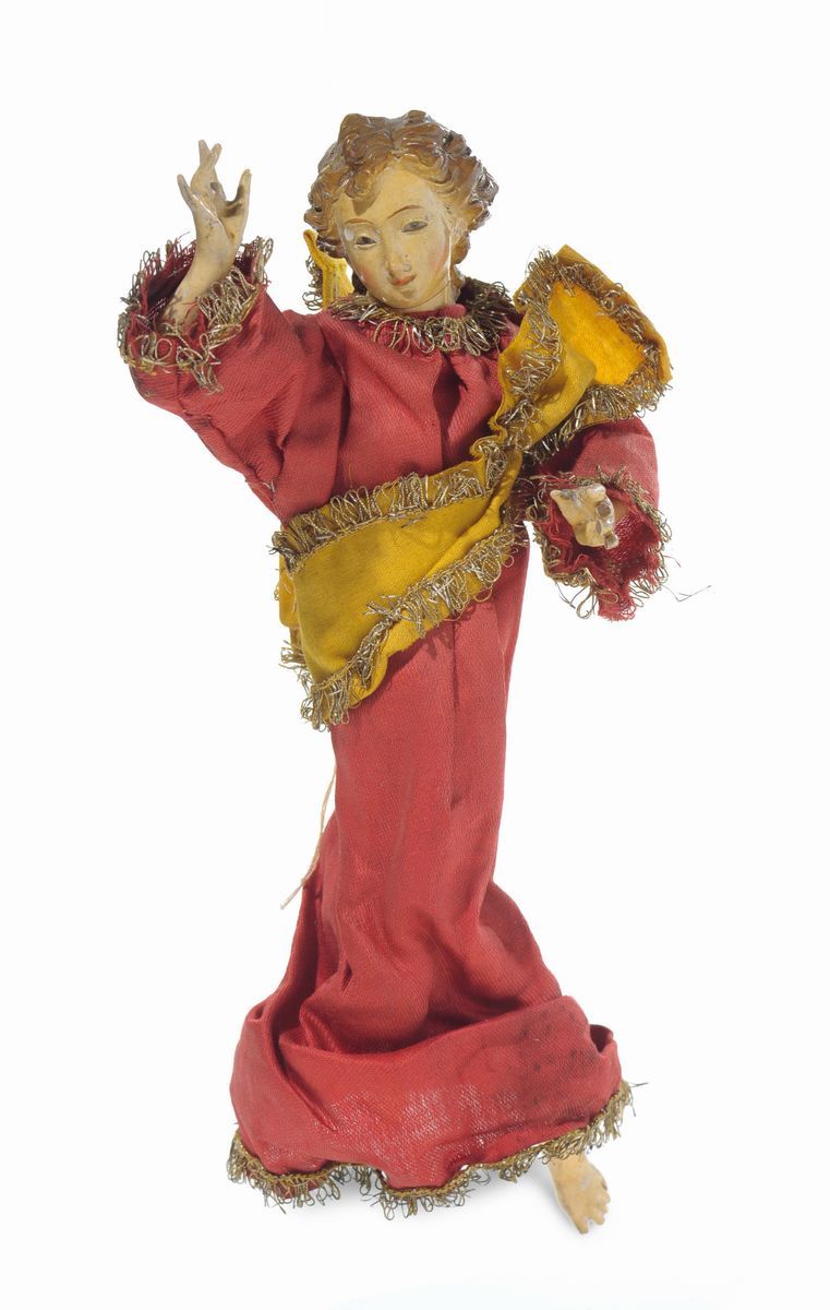 Tre Angeli da Presepe, Due con Abiti in Stoffa, Napoli XVIII-XIX Secolo