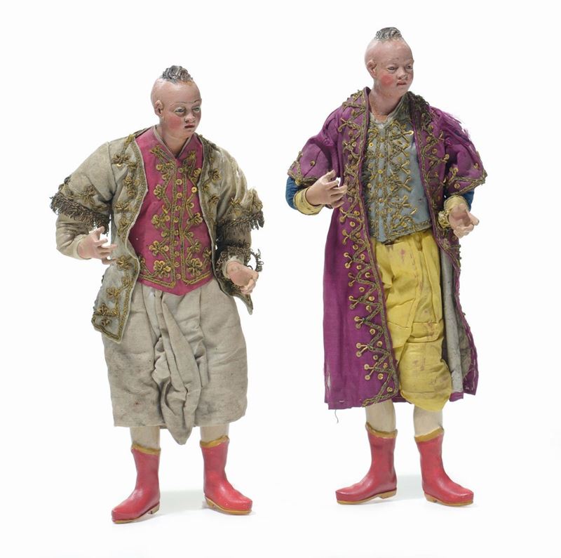 Due figure di orientali in legno, Napoli XVIII secolo  - Asta Arredi dalle dimore degli eredi Ercole Marelli e altre provenienze - Cambi Casa d'Aste
