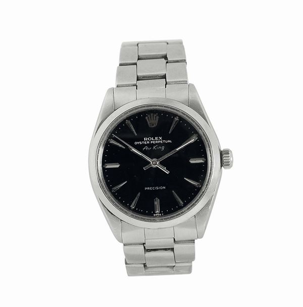 Rolex, Oyster Perpetual, Air-King, Precision, case No. 1417108, Ref. 5500. Made in 1966. Fine, center seconds, self-winding, water-resistant, stainless steel wristwatch with a stainless steel Rolex Oyster bracelet with deployant clasp.