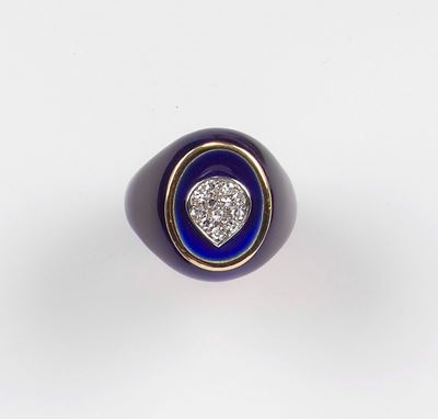 Anello con Smalto Blu e Pavé di Diamanti