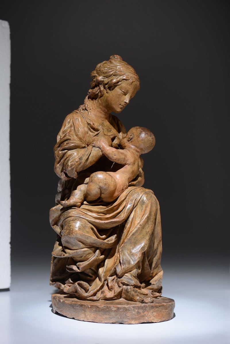 Madonna con Bambino in Terracotta. Scultore Prossimo a Pietro Torrigiani (firenze 1472 - Siviglia...