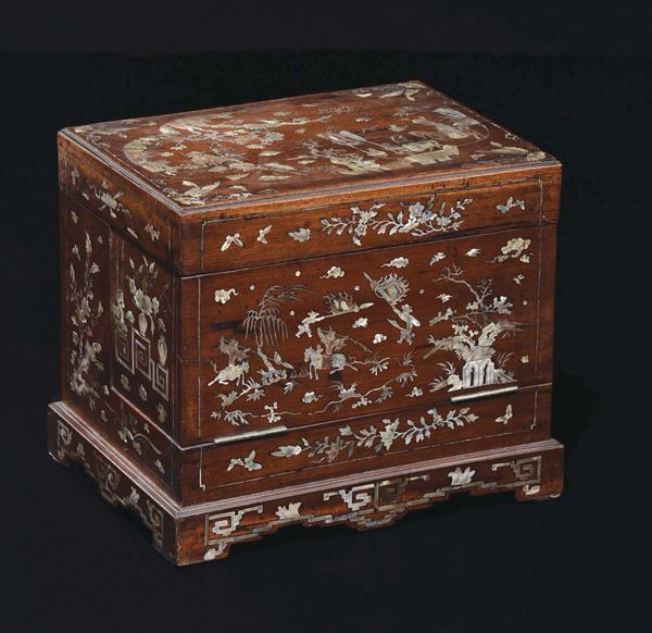 A small wooden cabinet with mother-of-pearl inlays, China, Qing Dynasty, 19th century