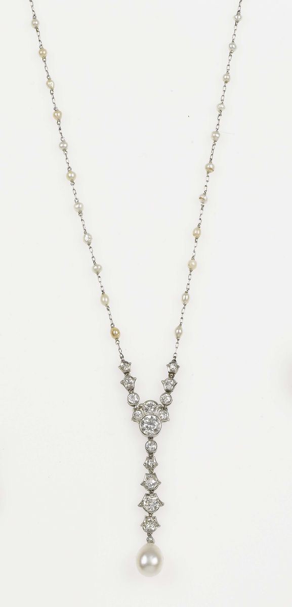 A natural pearl and diamond necklace  - Auction Fine Jewels - Cambi Casa d'Aste