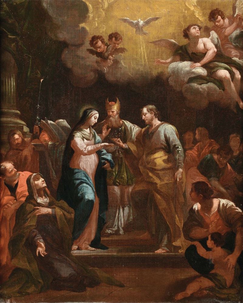 Scuola Romana del XVIII secolo Matrimonio della Vergine  - Asta Dipinti Antichi - Cambi Casa d'Aste