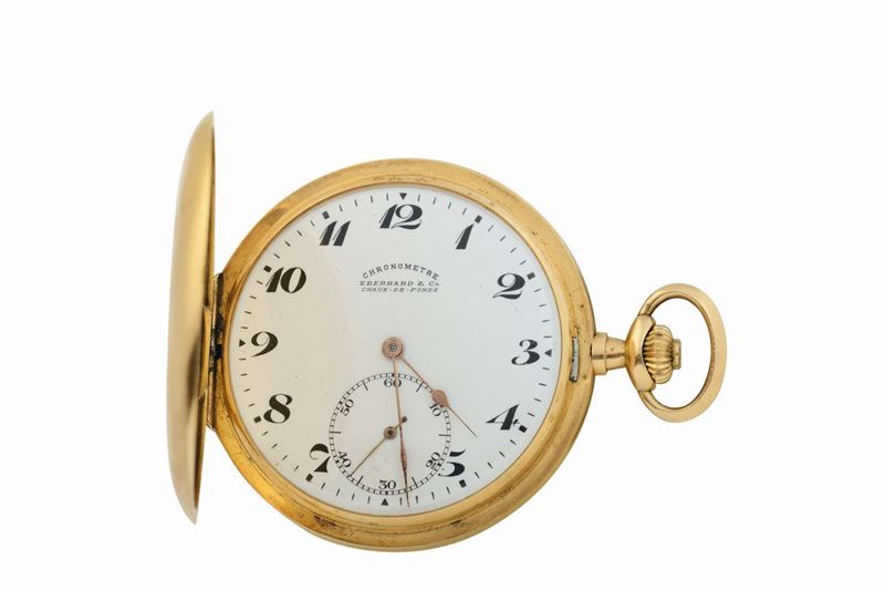 Eberhard, Chronometre, cassa No. 152827, orologio da tasca in oro giallo 18K, con catena in oro giallo 18K. Realizzato nel 1900.  - Asta Orologi da Polso e da Tasca - Cambi Casa d'Aste