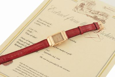 Patek Philippe, Movimento No. 970061, Orologio da Polso, in Oro Rosa 18k, di Forma Rettangolare. ...
