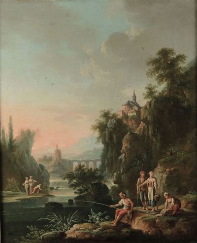 Francois Watteau De Lille (lille 1758-1823), Attribuito Apaesaggio con Figure