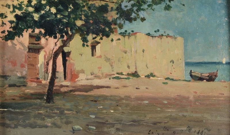 Benedetto Musso (Laigueglia 1835-1883) Case sulla marina di Laigueglia, 1881  - Auction 19th and 20th century paintings - Cambi Casa d'Aste