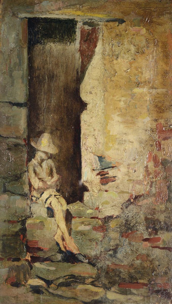Benedetto Musso (Laigueglia 1835-1883) Ragazzo sull'uscio al sole  - Asta Dipinti del XIX e XX secolo - Cambi Casa d'Aste