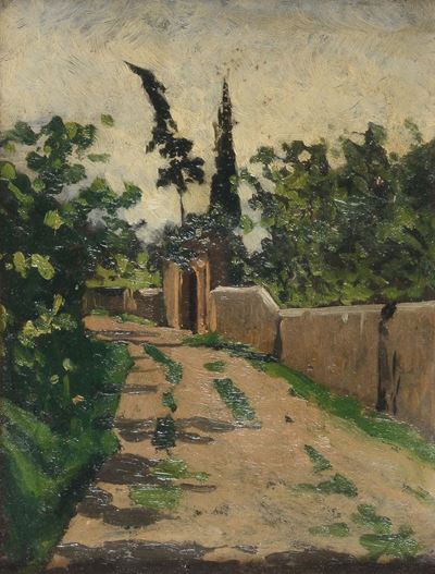 Benedetto Musso (laigueglia 1835-1883)vialetto con Cipresso e Abete