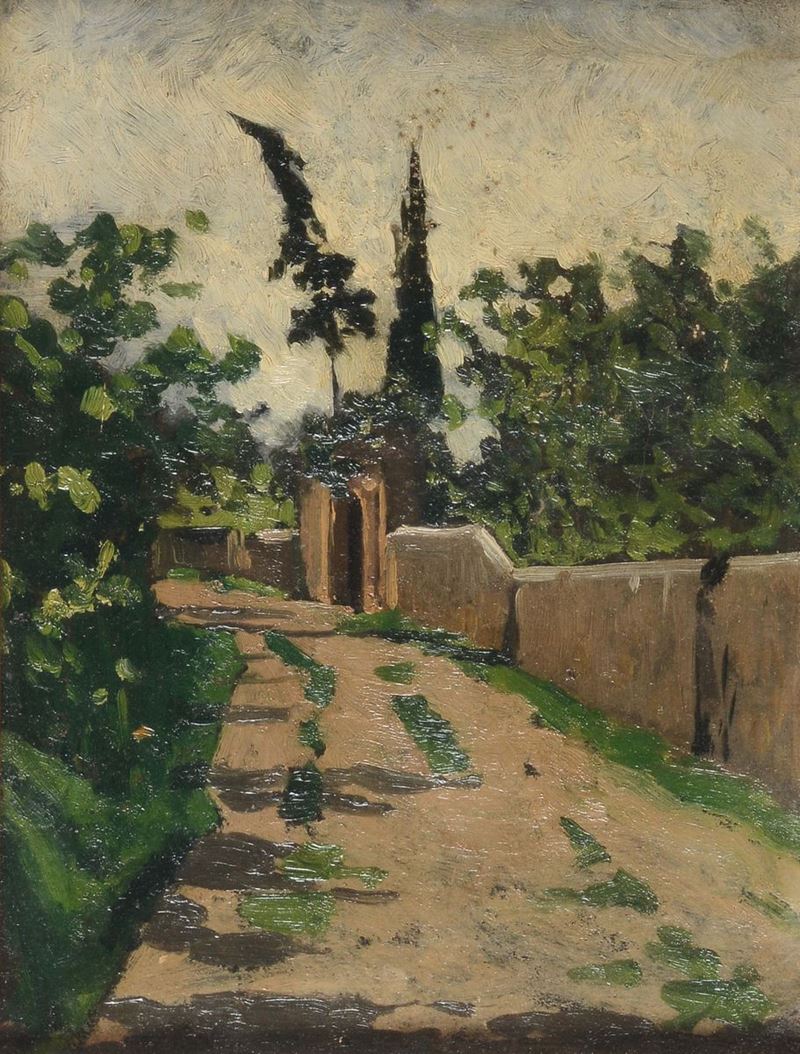Benedetto Musso (Laigueglia 1835-1883) Vialetto con cipresso e abete  - Auction 19th and 20th century paintings - Cambi Casa d'Aste