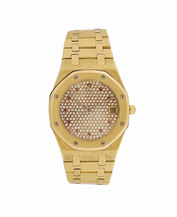AUDEMARS PIGUET, ROYAL OAK, movement No. 260408, No.14, Ref.BN3664,18K yellow gold, ruby and diamonds quartz wristwatch with an 18K yellow gold AP bracelet. Made in 1983.