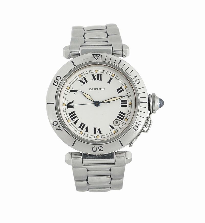 Cartier, Pasha Automatic, case No. R40202695. Fine, center seconds, self-winding, water-resistant, stainless steel wristwatch with date and a stainless steel Cartier deployant clasp. Made in the 1990's.  - Auction Watches and Pocket Watches - Cambi Casa d'Aste