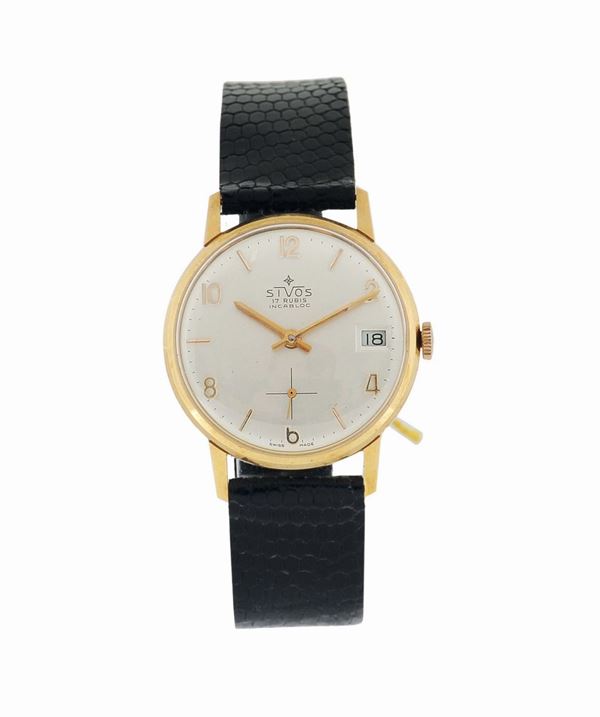 Sivos, case no. 229278, 18K yellow gold wristwatch with date. Made in the 1960's.