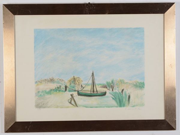 Giovanni Omiccioli (1907-1975) Barca sulla spiaggia