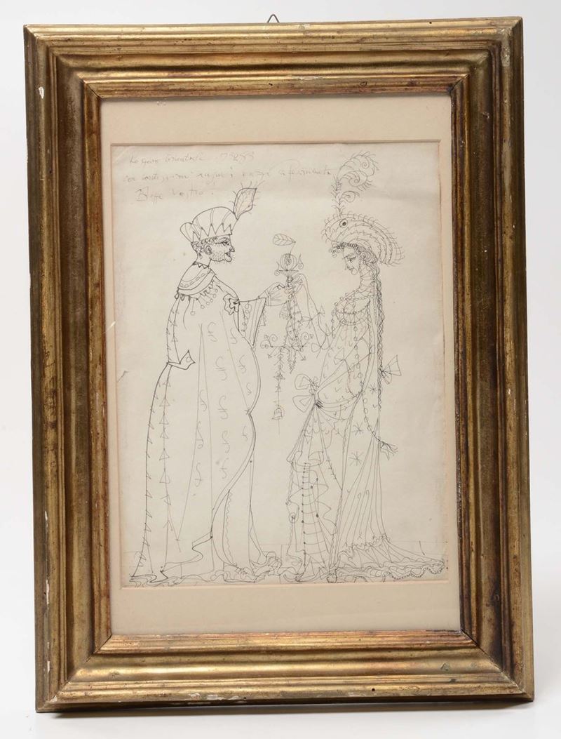 disegno china su carta raffigurante la sposa orientale  - Auction Furnishings from the mansions of the Ercole Marelli heirs and other property - Cambi Casa d'Aste
