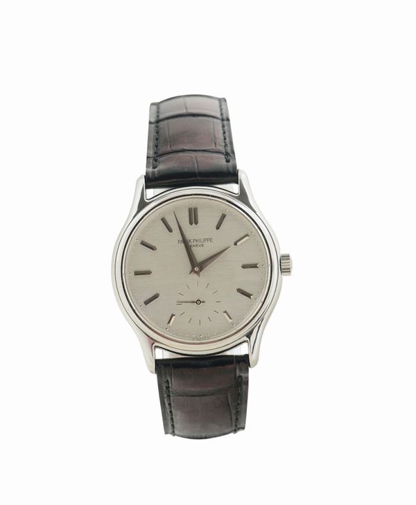 Patek Philippe, Genève, Calatrava, No 1358535, case No. 2836747, Ref. 3923. Made in the 1980's. Fine and rare stainless steel wristwatch with a stainless steel Patek Philippe buckle.