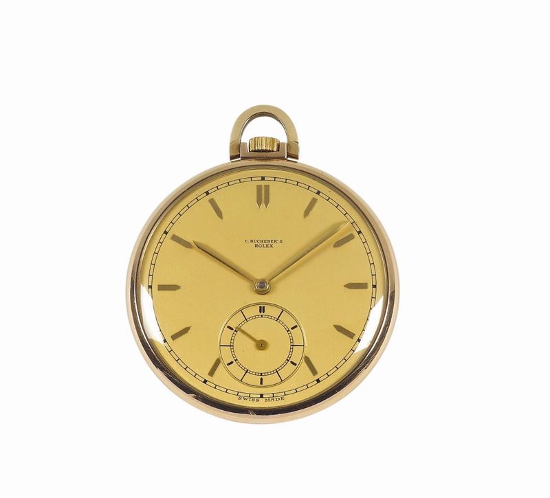 ROLEX, Bucherer, orologio da tasca, in oro rosa 9K,cassa No. 1008377. Realizzato nel 1960 circa.  - Asta Orologi da Polso e da Tasca - Cambi Casa d'Aste