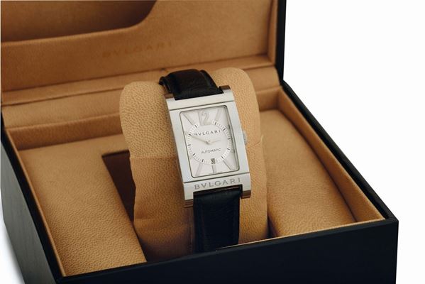 Bulgari, Rettangolo, Ref. RT 45 S,self-winding, stainless steel  wristwatch with date and a stainless steel Bulgari buckle. Made in the 2000.Accompanied by the original box and guarantee.