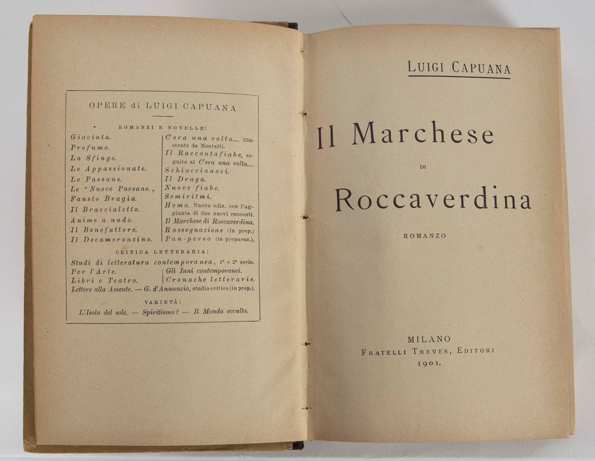 Luigi Capuana (mineo 1839 – Catania 1915)libri in Edizione Originale. Esemplari con Dedica. Impor...