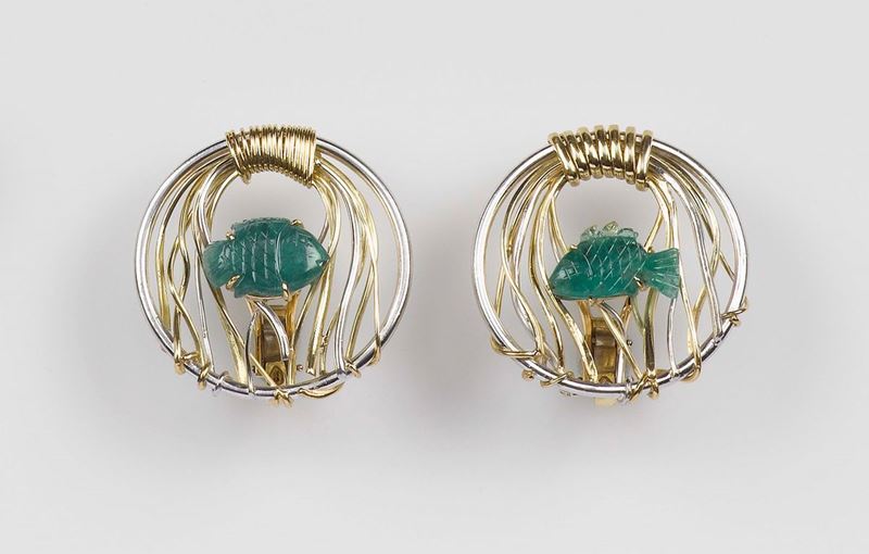 Enrico Cirio, Torino. Orecchini con smeraldo inciso “Pesce”  - Asta Fine Jewels - Cambi Casa d'Aste
