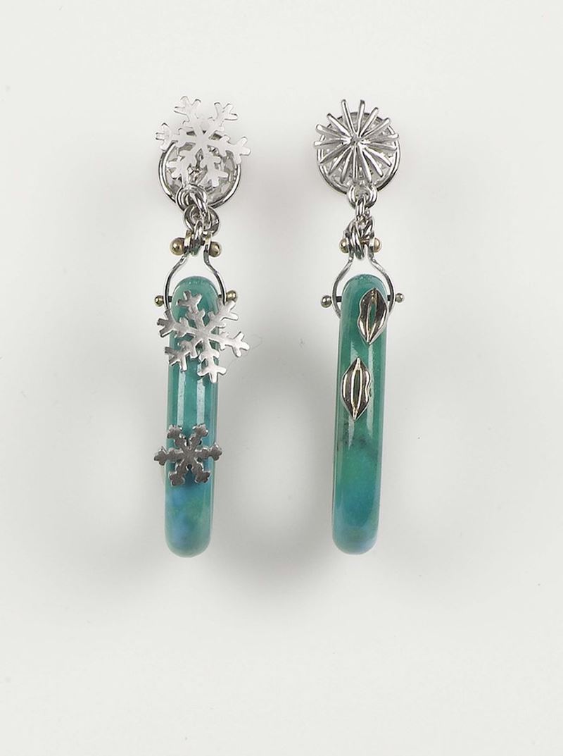 Enrico Cirio, Torino. A turquoise earrings. Mounted in white gold 750/1000  - Auction Fine Jewels - Cambi Casa d'Aste